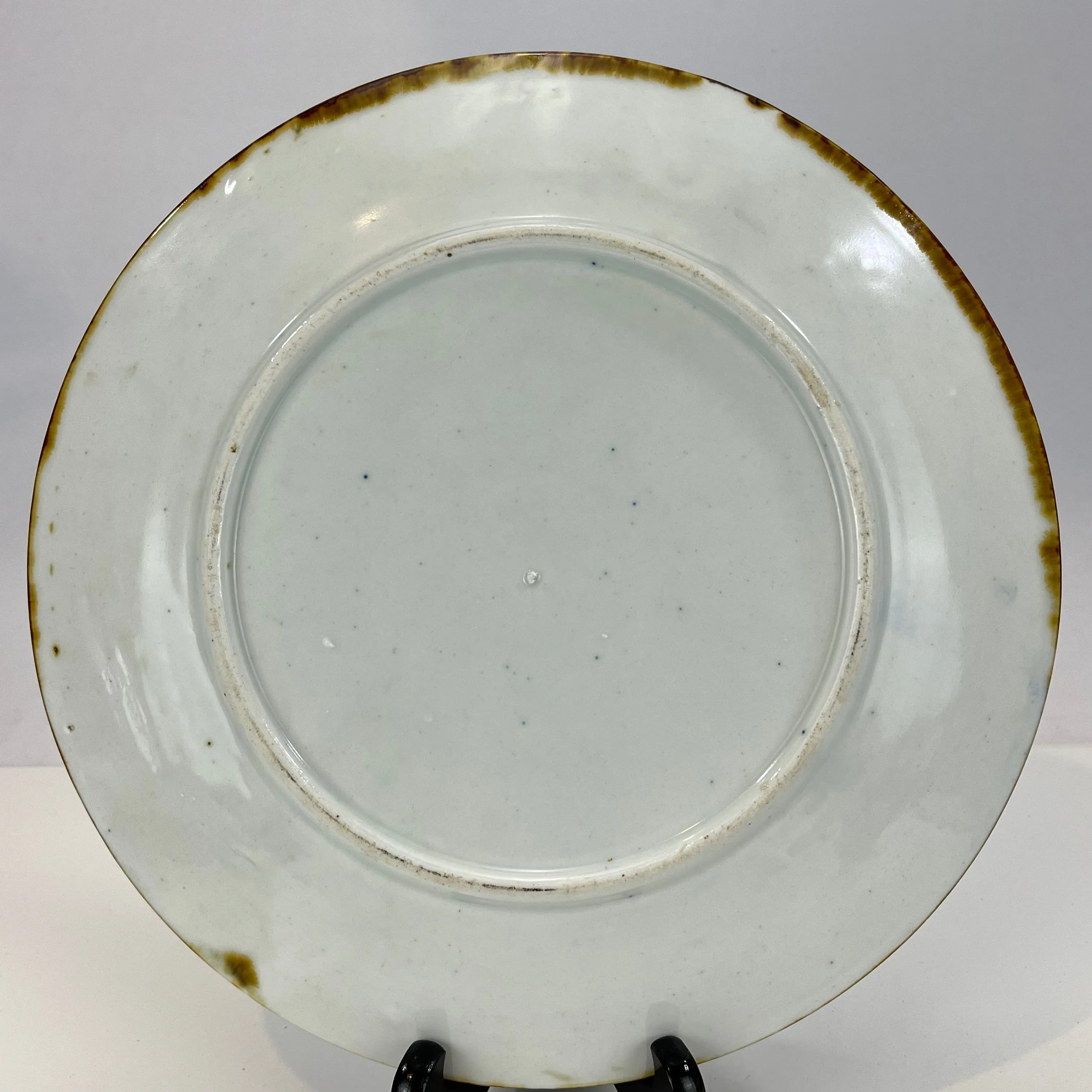 Antique Meiji Era Japanese Ceramic Round Imari Blue & White Plate Mt. Fuji Shrouded in Mist