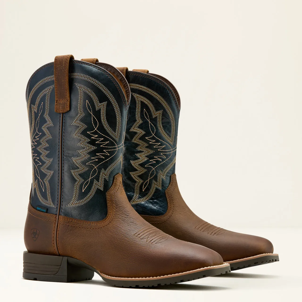Ariat Men's Taupe & Dark Denim Hybrid Ranchwork H2O Wide Square Toe Cowboy Boots 10061232