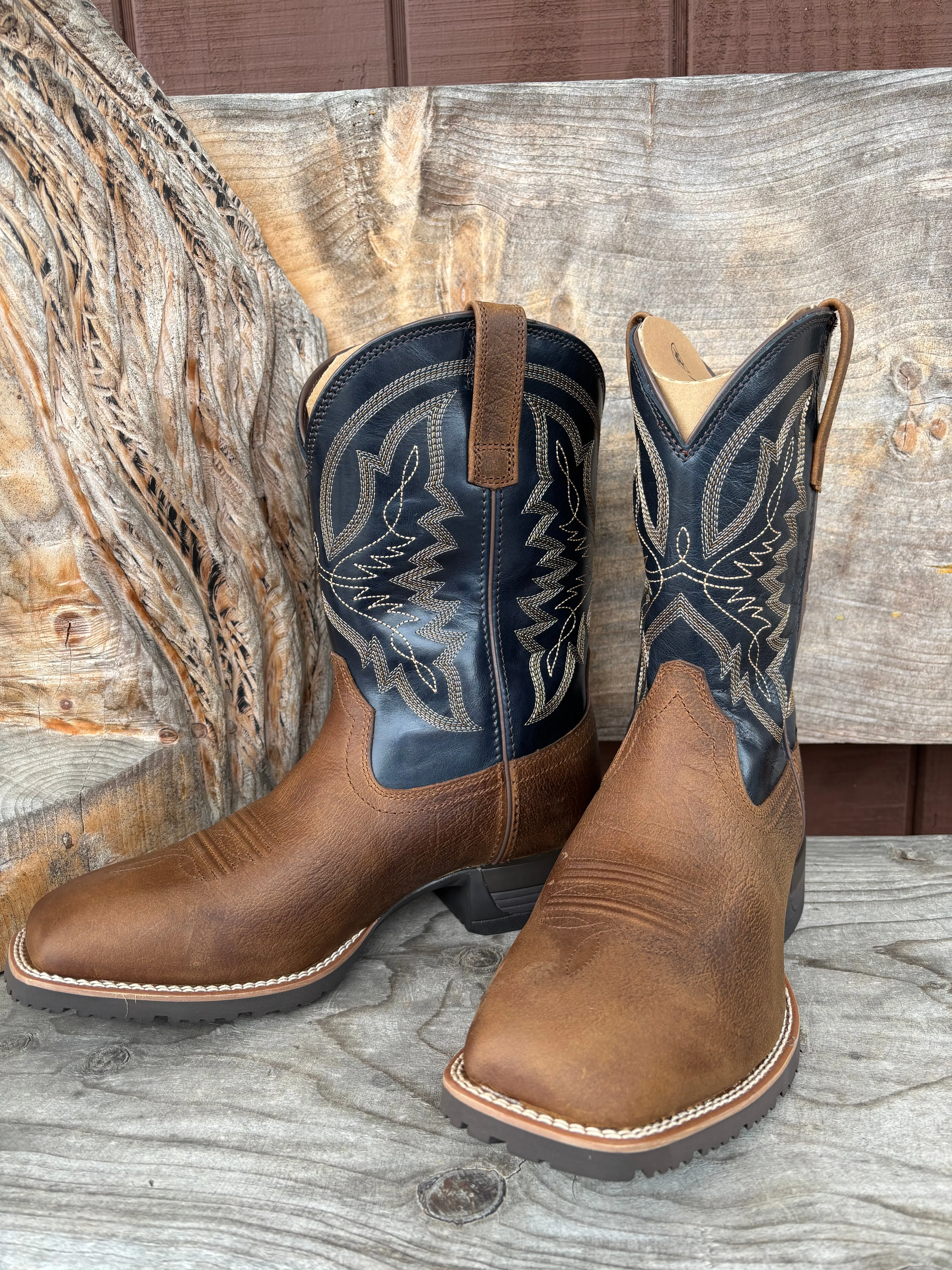 Ariat Men's Taupe & Dark Denim Hybrid Ranchwork H2O Wide Square Toe Cowboy Boots 10061232