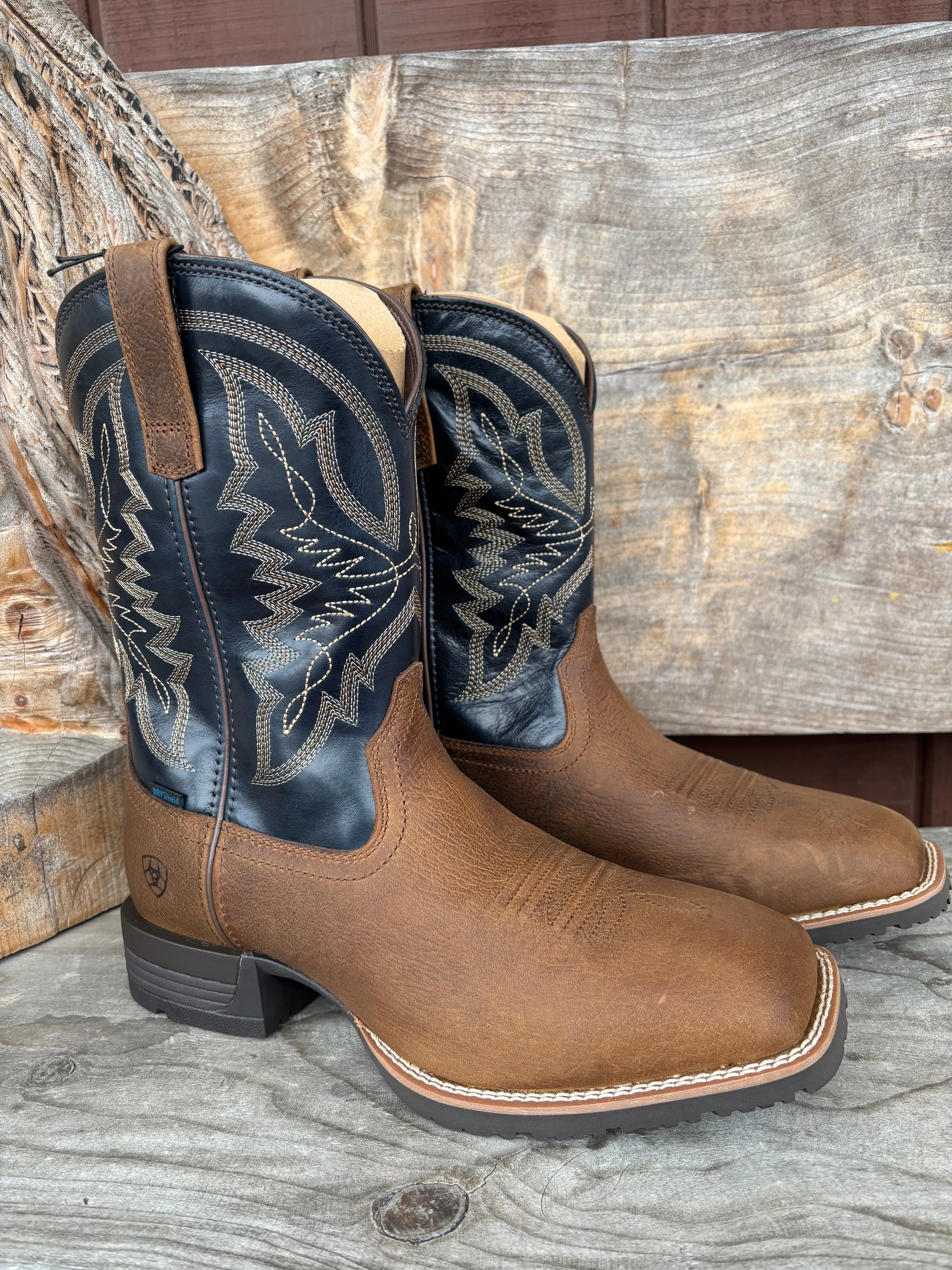Ariat Men's Taupe & Dark Denim Hybrid Ranchwork H2O Wide Square Toe Cowboy Boots 10061232