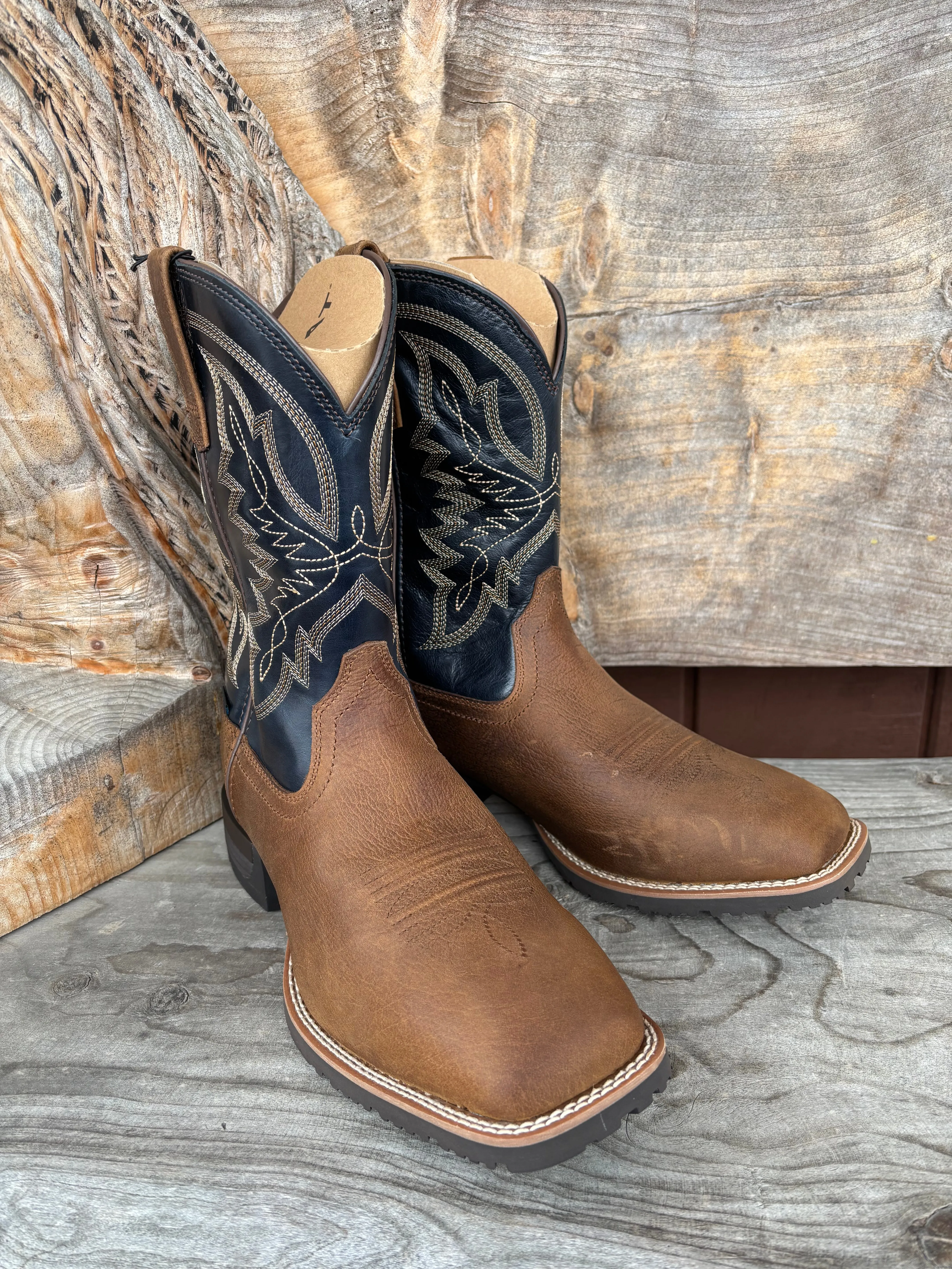 Ariat Men's Taupe & Dark Denim Hybrid Ranchwork H2O Wide Square Toe Cowboy Boots 10061232