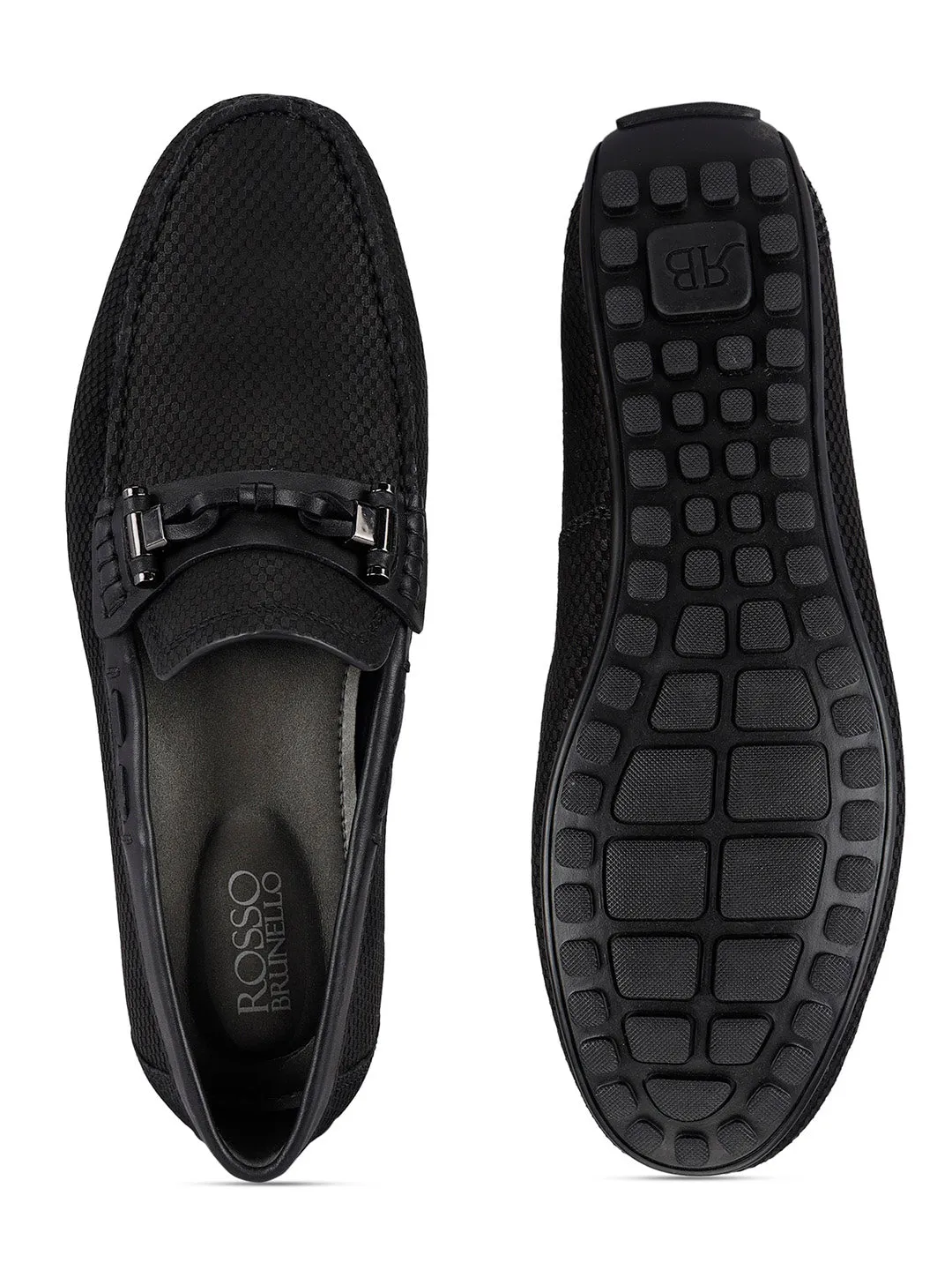 Black Printed Leather Moccasins