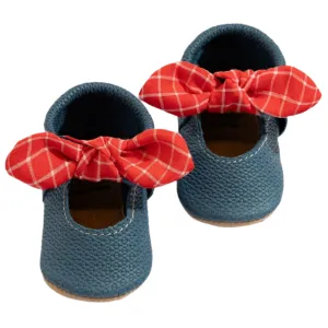 Blue Jean Knotted Bow Baby Shoe