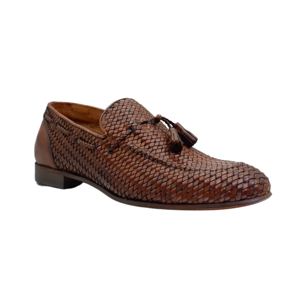 BRU9495 Men's Elegant Hand Woven Moccasin with Tassels in Siena (BRU9495)