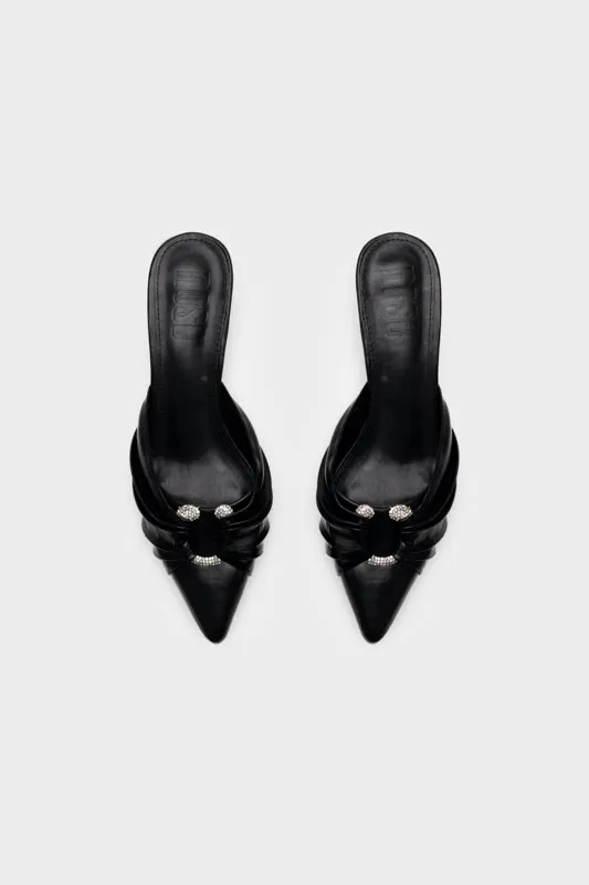 EMBELLISHED BUCKLE KITTEN HEEL MULE
