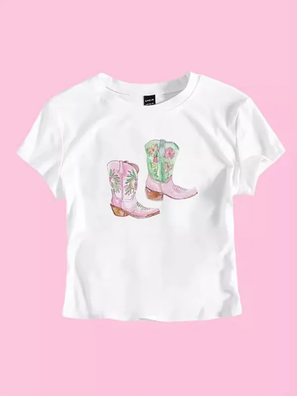 Floral Cowboy Boots Tee - Graphic T-Shirt