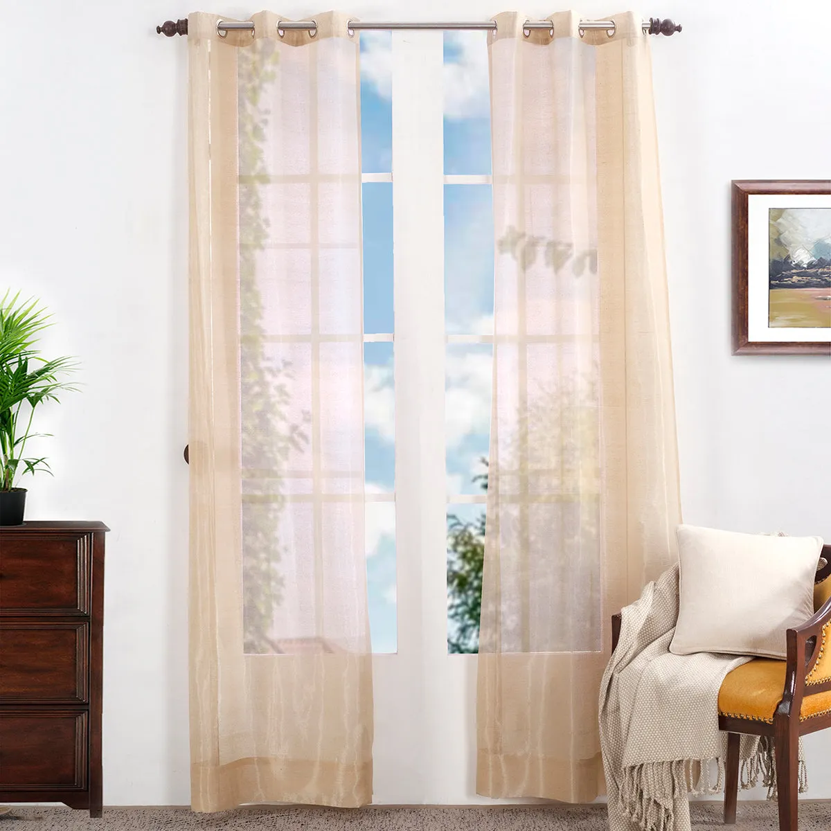 Imirat Silk Solid 2PC Gold Curtain Set