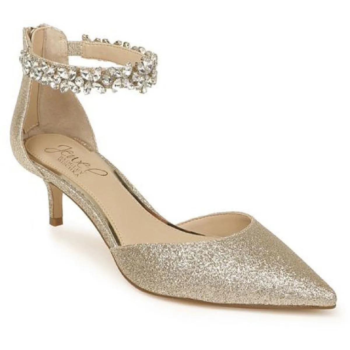 Jewel Badgley Mischka Womens Robles Metallic Evening Kitten Heels