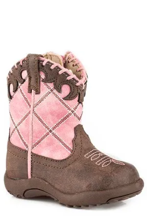 Roper Diamond Girls Infants Pink Faux Leather Lacy Cowboy Boots style 09-016-1902-2000
