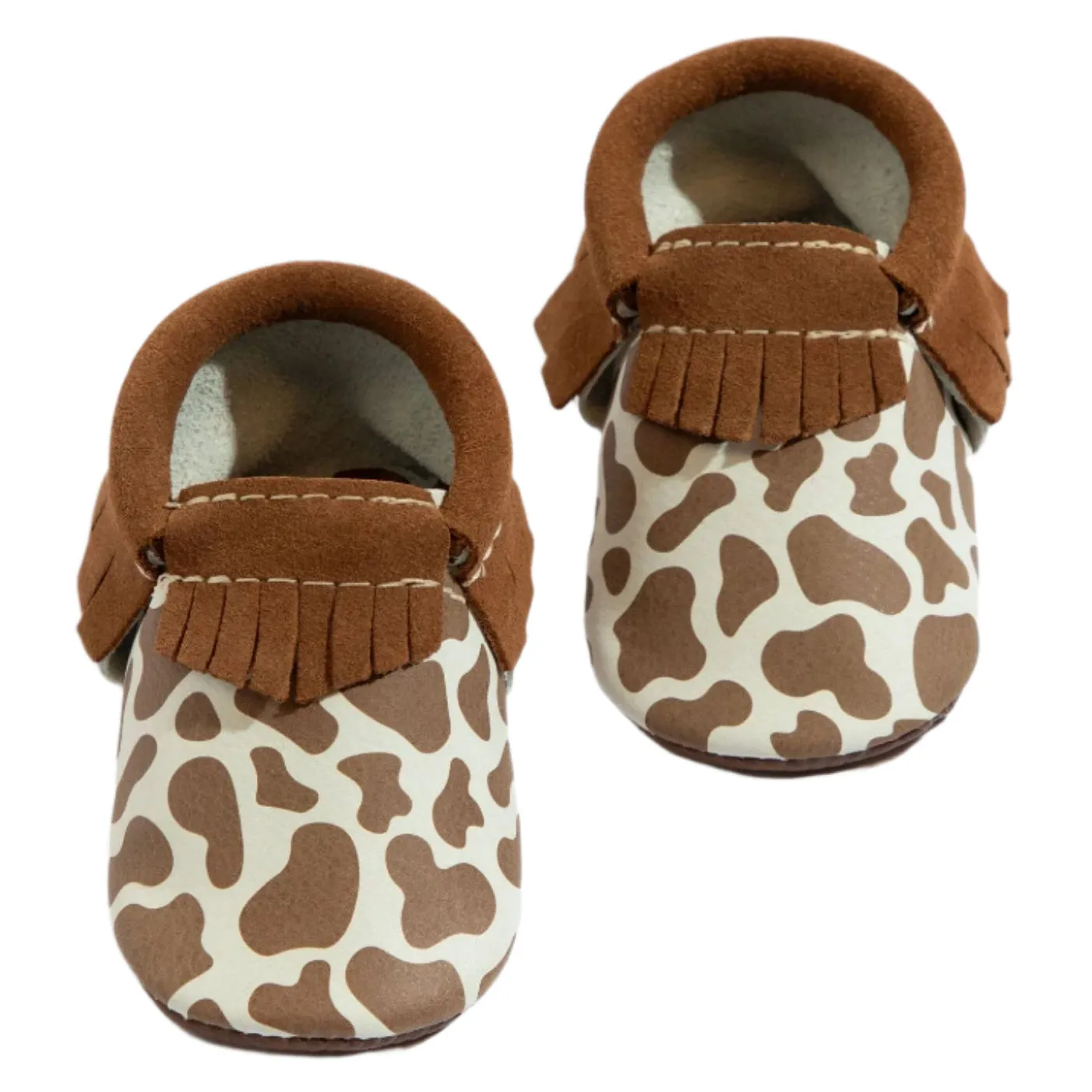 Suede Cow Print Moccasin Baby Shoe