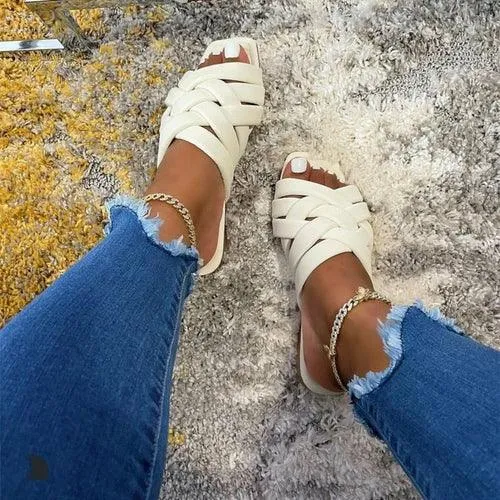 Summer Casual Outdoor Leather Flat Women Slippers...