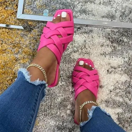 Summer Casual Outdoor Leather Flat Women Slippers...