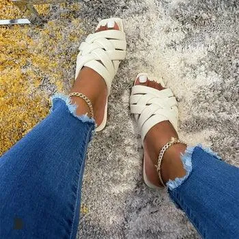 Summer Casual Outdoor Leather Flat Women Slippers...