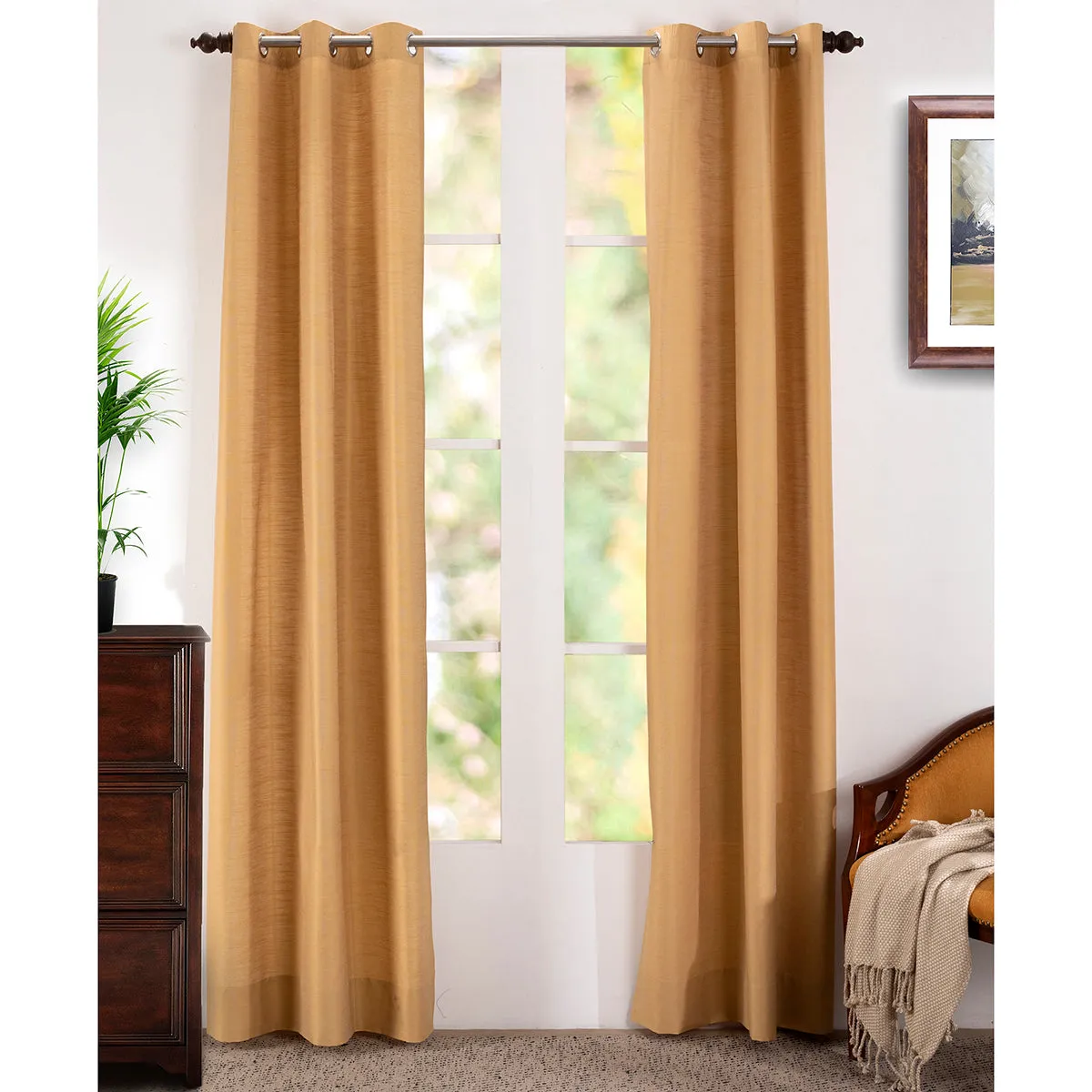 Tewly Tex Solid 2PC Gold Curtain Set