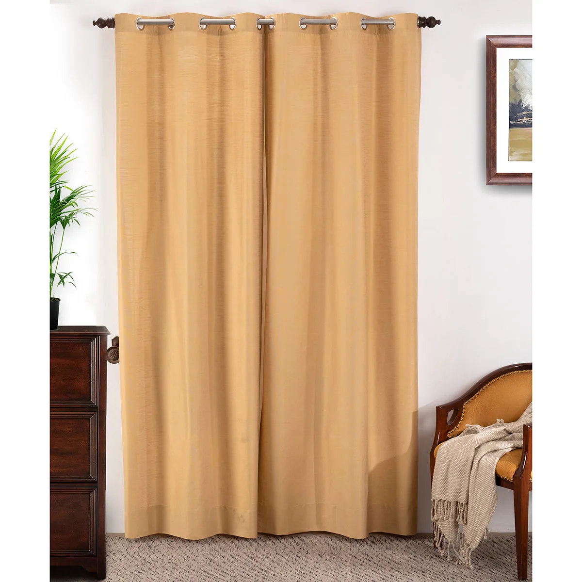 Tewly Tex Solid 2PC Gold Curtain Set