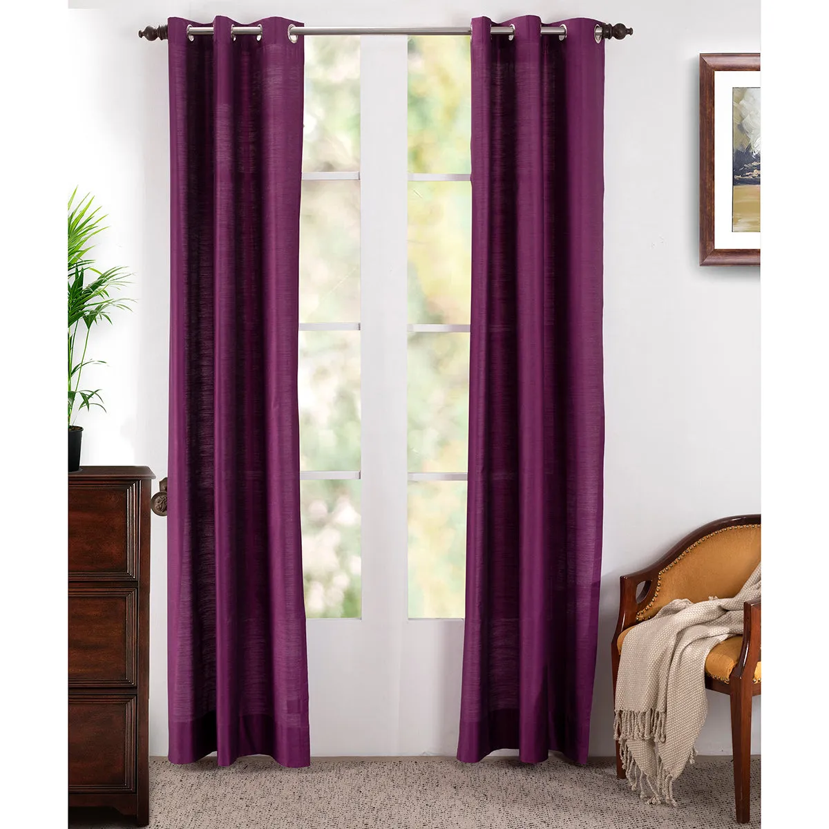 Tewly Tex Solid 2PC Purple Curtain Set